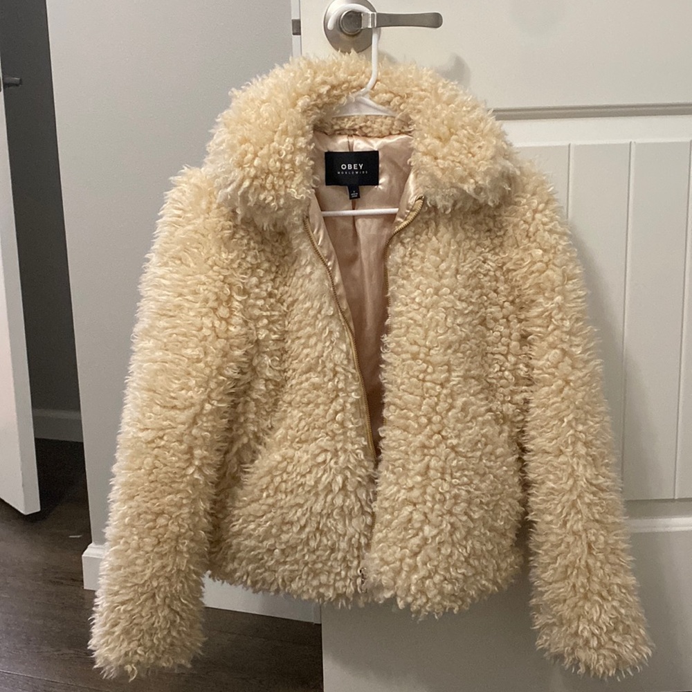 Obey puffer fur jacket with polyester lining
